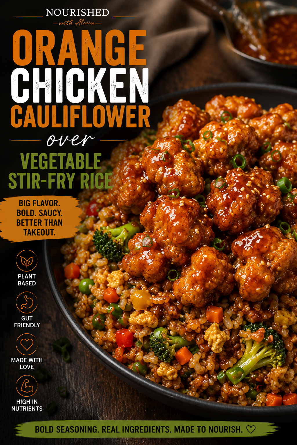 Orange Chicken Cauliflower Over Vegetable Stir-Fry Rice Recipe